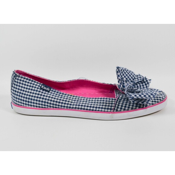 Keds Blue White Gingham Check Bow Slip On Tennis Shoes Sz 7 - Picture 4 of 5